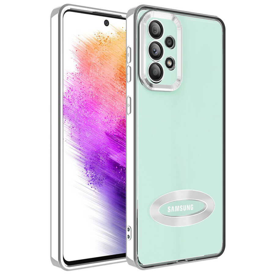 Galaxy Uyumlu A53 5G Kılıf Kamera Korumalı Logo Gösteren Zore Omega Kapak-Gümüş