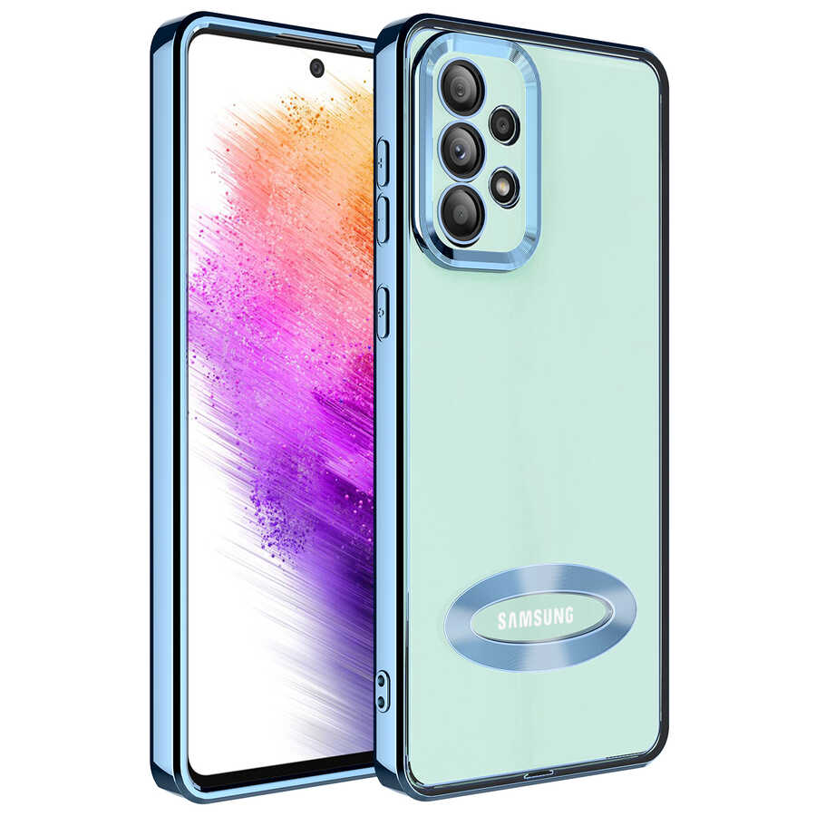 Galaxy Uyumlu A53 5G Kılıf Kamera Korumalı Logo Gösteren Zore Omega Kapak-Sierra mavi