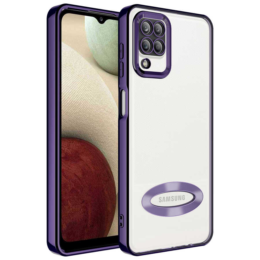 Galaxy Uyumlu A12 Kılıf Kamera Korumalı Logo Gösteren Zore Omega Kapak-Derin mor