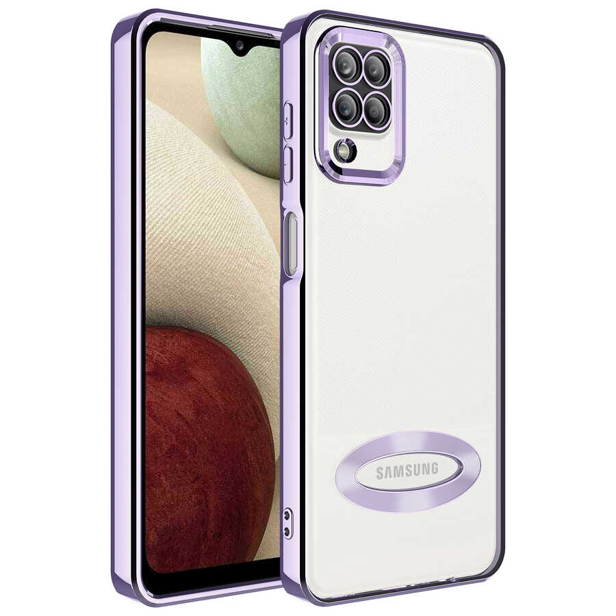 Galaxy Uyumlu A12 Kılıf Kamera Korumalı Logo Gösteren Zore Omega Kapak-Lila