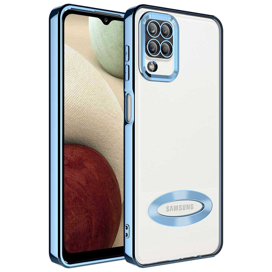 Galaxy Uyumlu A12 Kılıf Kamera Korumalı Logo Gösteren Zore Omega Kapak-Sierra mavi
