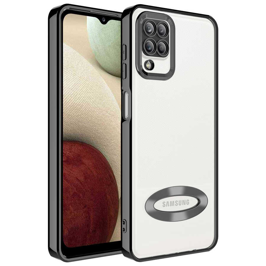 Galaxy Uyumlu A12 Kılıf Kamera Korumalı Logo Gösteren Zore Omega Kapak-Siyah