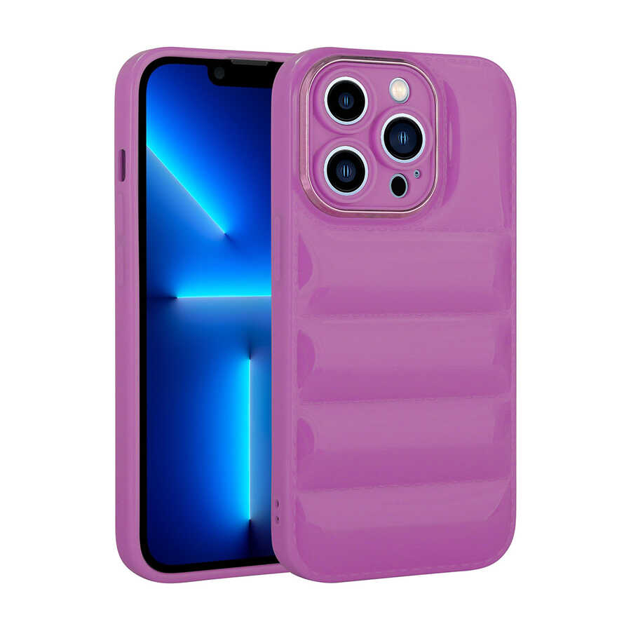 iPhone Uyumlu 12 Pro Kılıf Kamera Korumalı Parlak Airbag’li Zore Galya Kapak-Mor