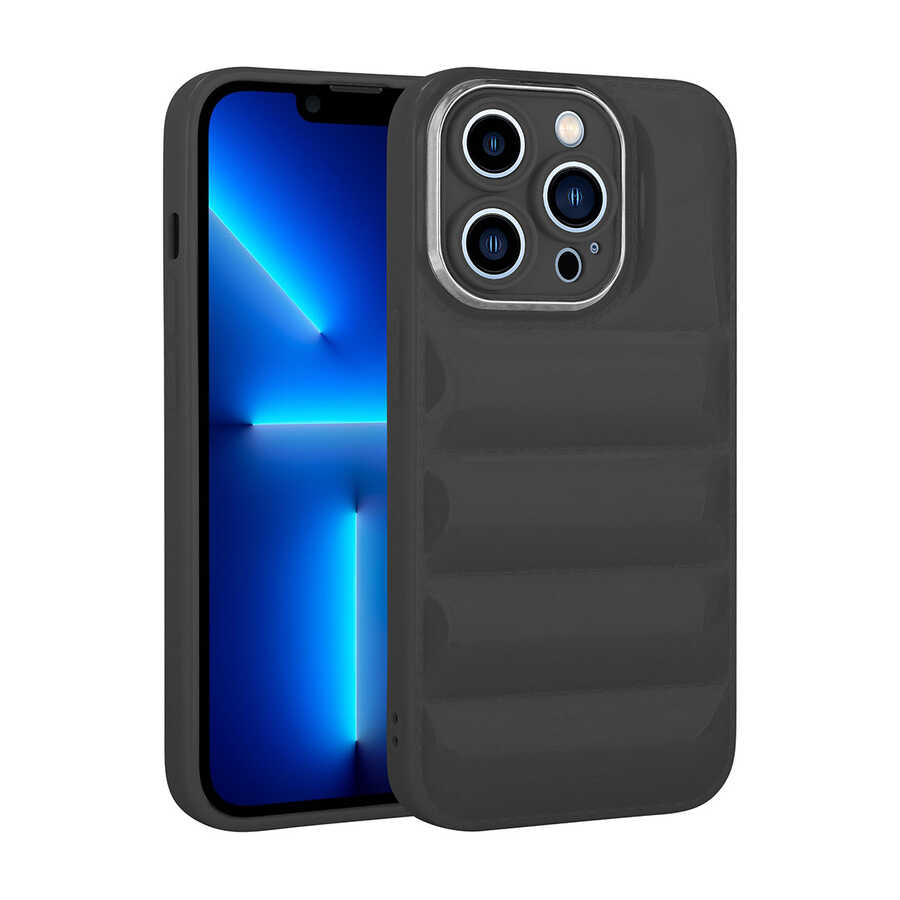 iPhone Uyumlu 13 Pro Kılıf Kamera Korumalı Parlak Airbag’li Zore Galya Kapak-Siyah