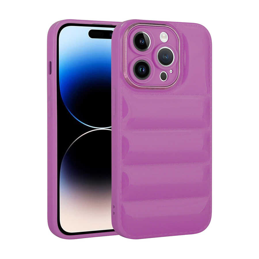 iPhone Uyumlu 14 Pro Kılıf Kamera Korumalı Parlak Airbag’li Zore Galya Kapak-Mor