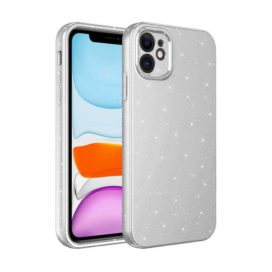 iPhone Uyumlu 12 Kılıf Kamera Korumalı Simli Lüks Zore Koton Kapak-Beyaz