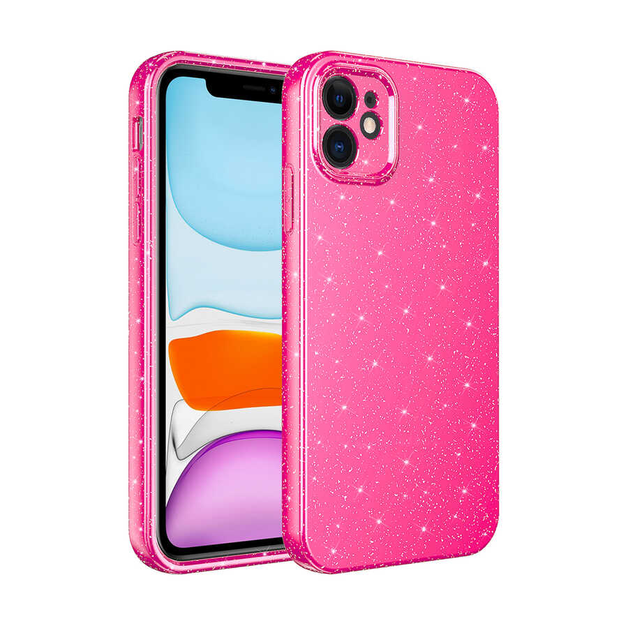 iPhone Uyumlu 12 Kılıf Kamera Korumalı Simli Lüks Zore Koton Kapak-Pembe koyu
