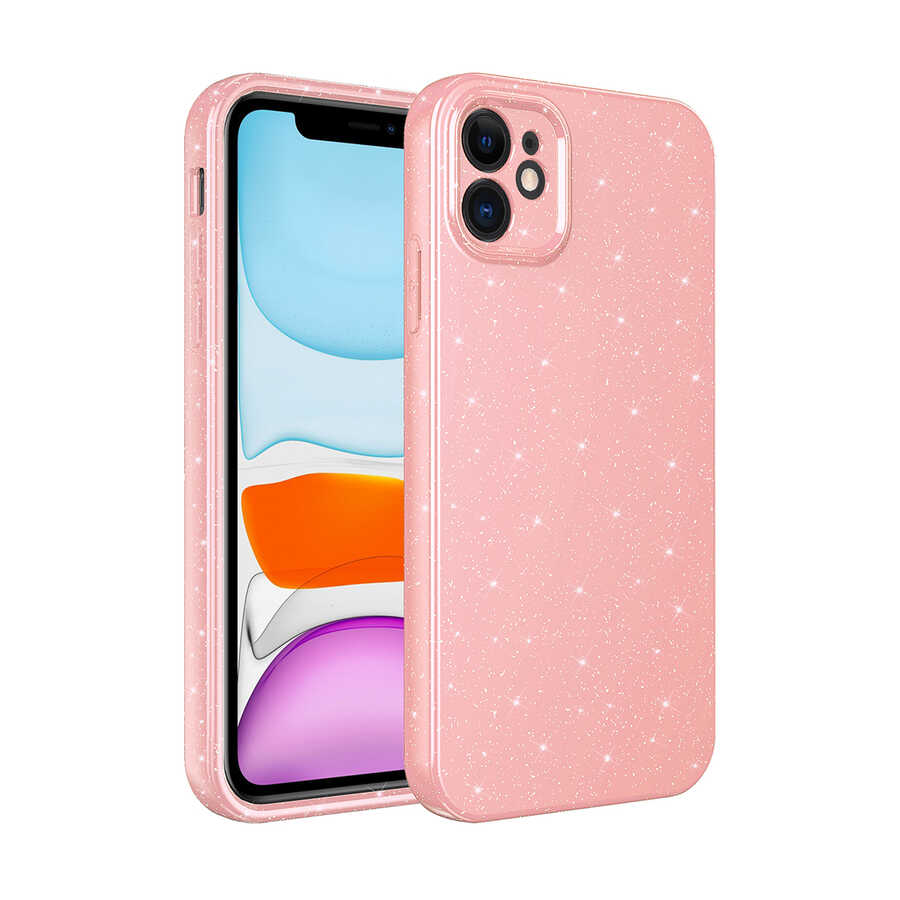 iPhone Uyumlu 12 Kılıf Kamera Korumalı Simli Lüks Zore Koton Kapak-Pembe