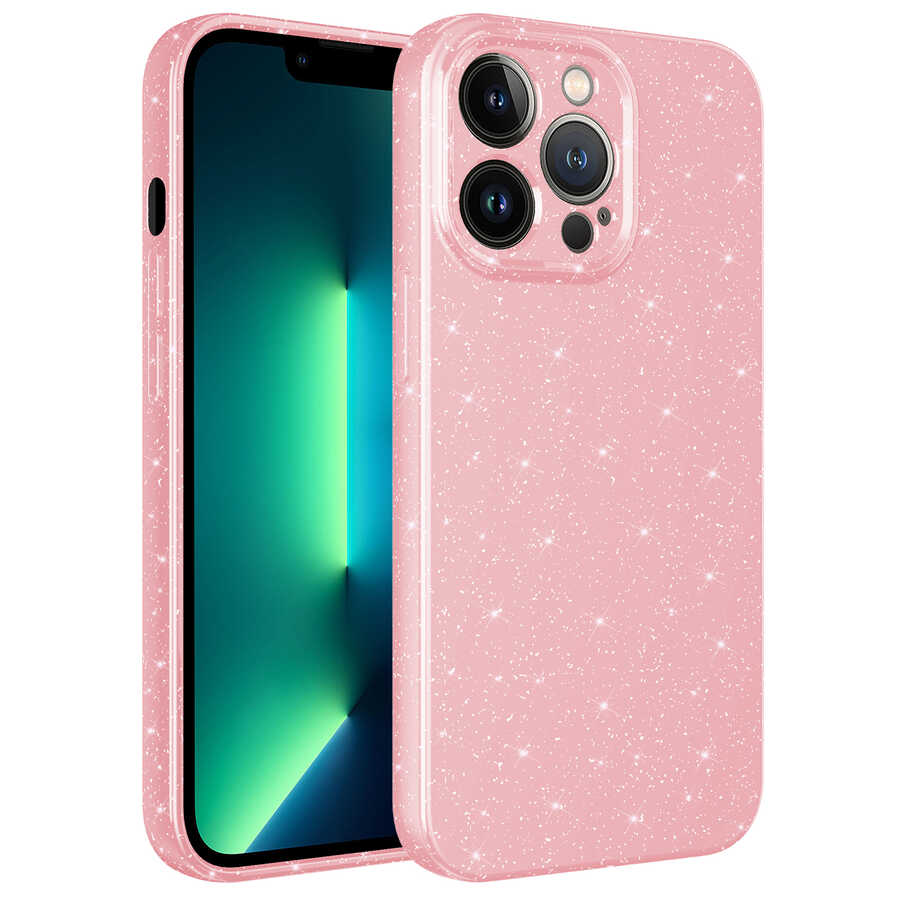 iPhone Uyumlu 12 Pro Kılıf Kamera Korumalı Simli Lüks Zore Koton Kapak-Pembe
