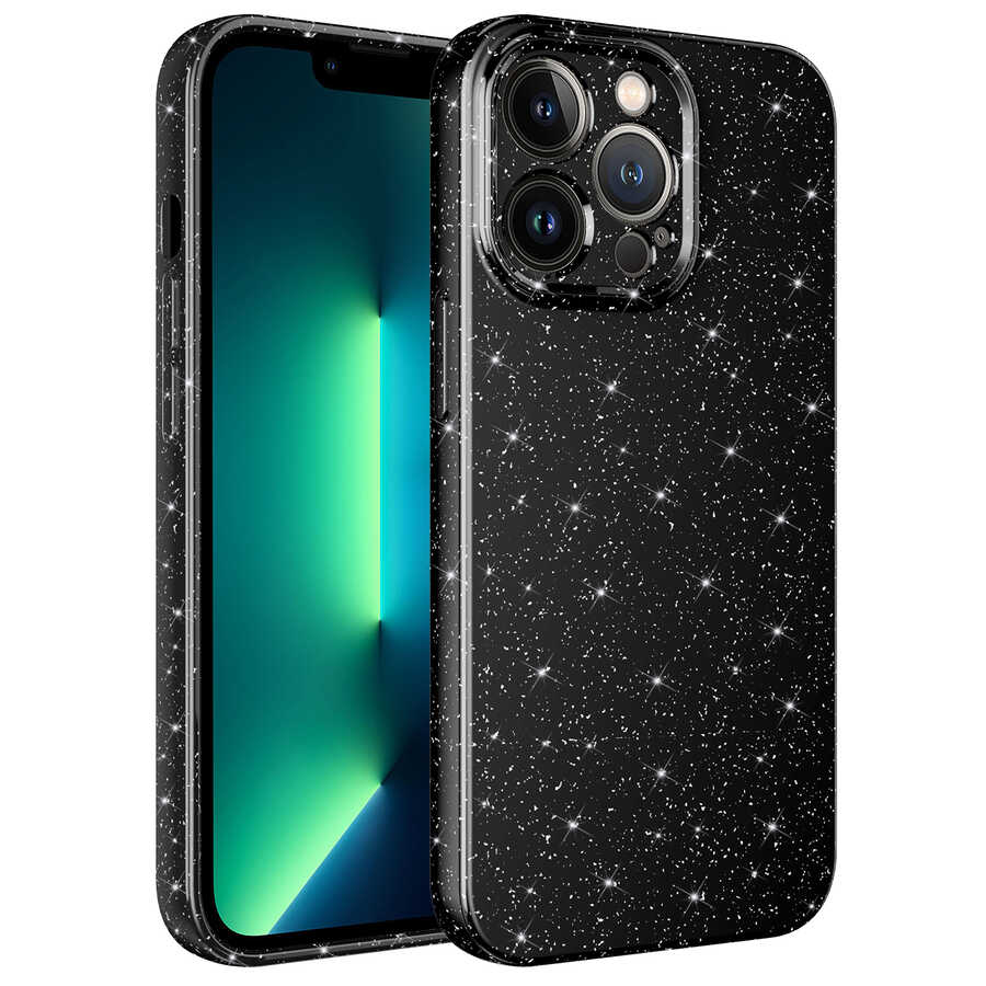 iPhone Uyumlu 12 Pro Kılıf Kamera Korumalı Simli Lüks Zore Koton Kapak-Siyah
