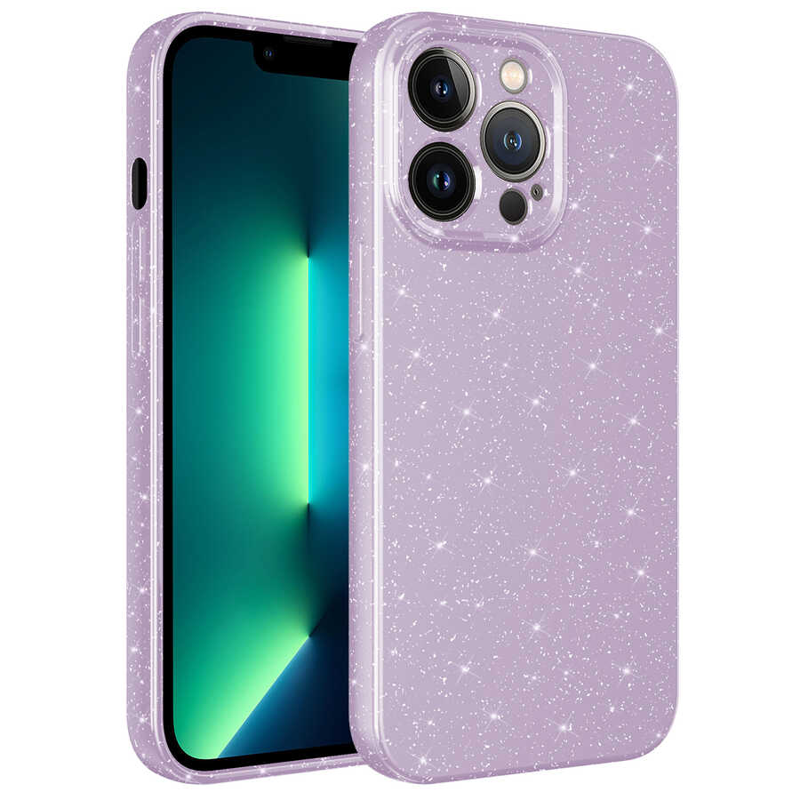 iPhone Uyumlu 12 Pro Max Kılıf Kamera Korumalı Simli Lüks Zore Koton Kapak-Lila