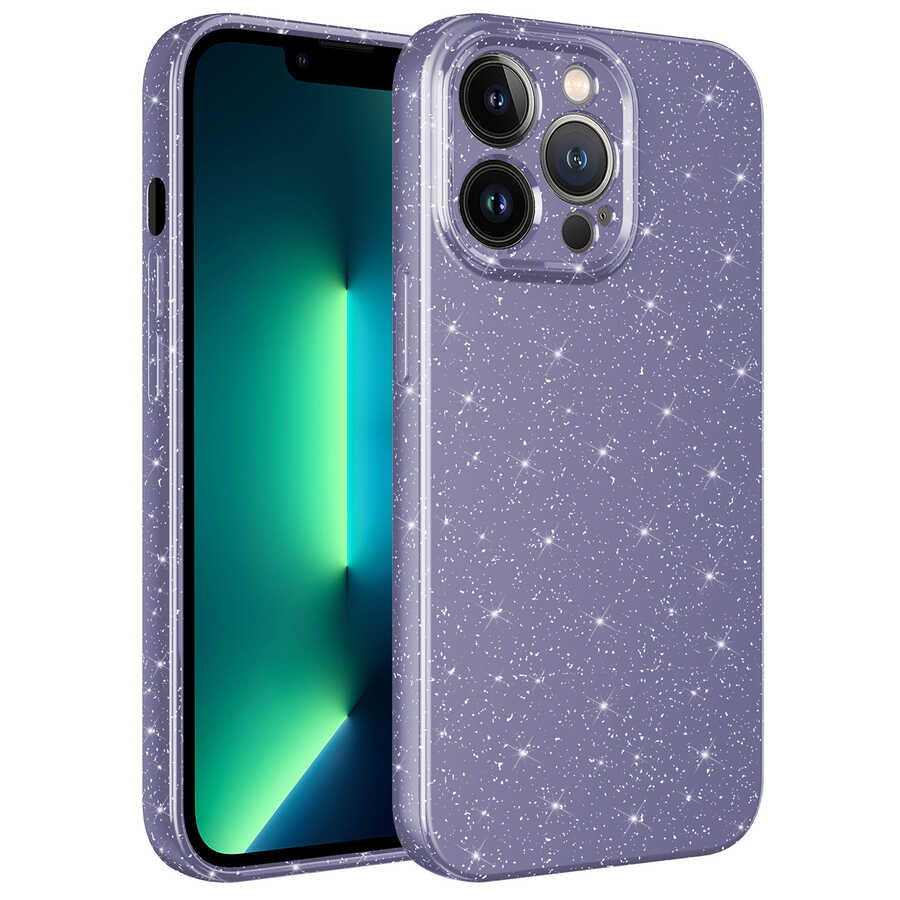 iPhone Uyumlu 12 Pro Max Kılıf Kamera Korumalı Simli Lüks Zore Koton Kapak-Mor