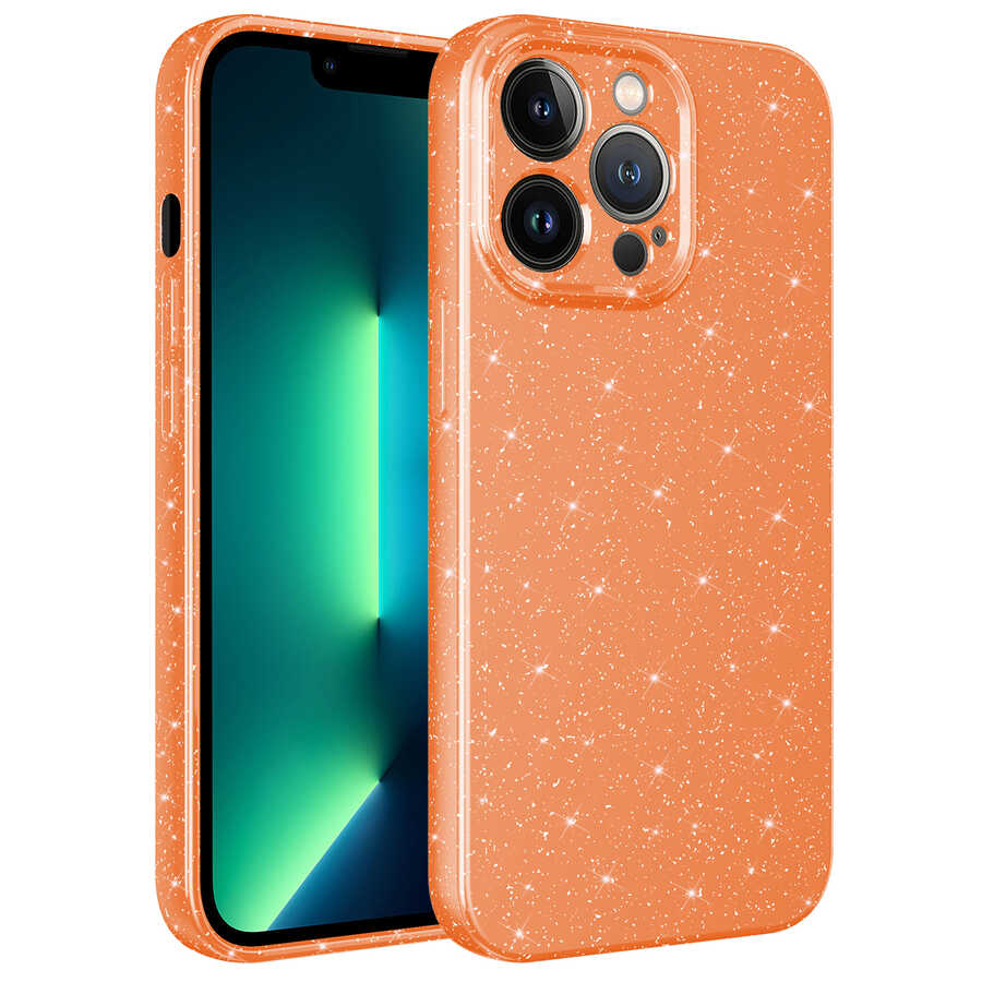 iPhone Uyumlu 12 Pro Max Kılıf Kamera Korumalı Simli Lüks Zore Koton Kapak-Turuncu