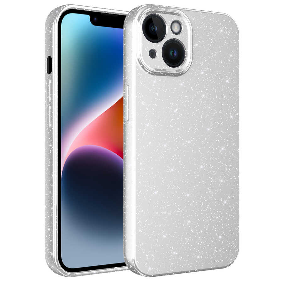 iPhone Uyumlu 13 Kılıf Kamera Korumalı Simli Lüks Zore Koton Kapak-Beyaz