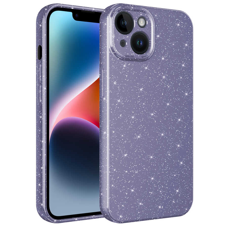 iPhone Uyumlu 13 Kılıf Kamera Korumalı Simli Lüks Zore Koton Kapak-Mor