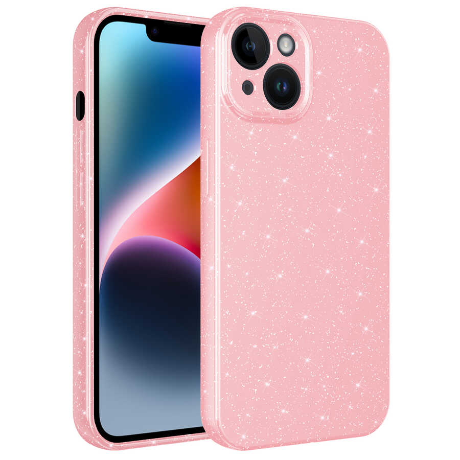iPhone Uyumlu 13 Kılıf Kamera Korumalı Simli Lüks Zore Koton Kapak-Pembe
