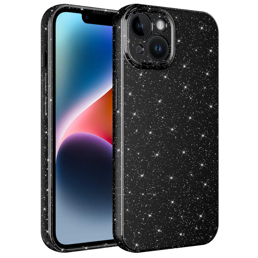 iPhone Uyumlu 13 Kılıf Kamera Korumalı Simli Lüks Zore Koton Kapak-Siyah
