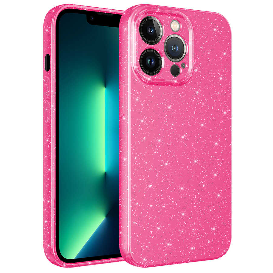iPhone Uyumlu 13 Pro Kılıf Kamera Korumalı Simli Lüks Zore Koton Kapak-Pembe koyu