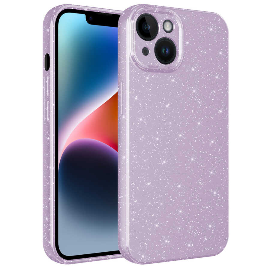 iPhone Uyumlu 14 Plus Kılıf Kamera Korumalı Simli Lüks Zore Koton Kapak-Lila