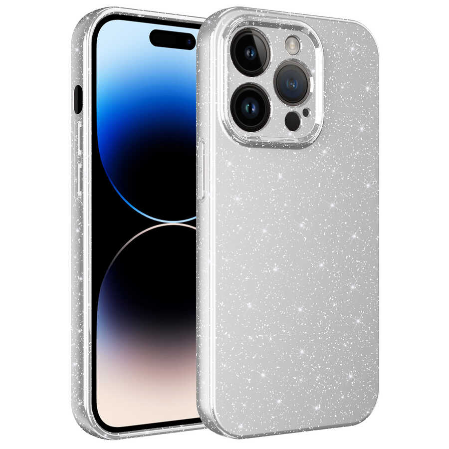 iPhone Uyumlu 14 Pro Max Kılıf Kamera Korumalı Simli Lüks Zore Koton Kapak-Beyaz