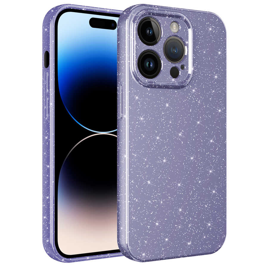 iPhone Uyumlu 14 Pro Max Kılıf Kamera Korumalı Simli Lüks Zore Koton Kapak-Mor