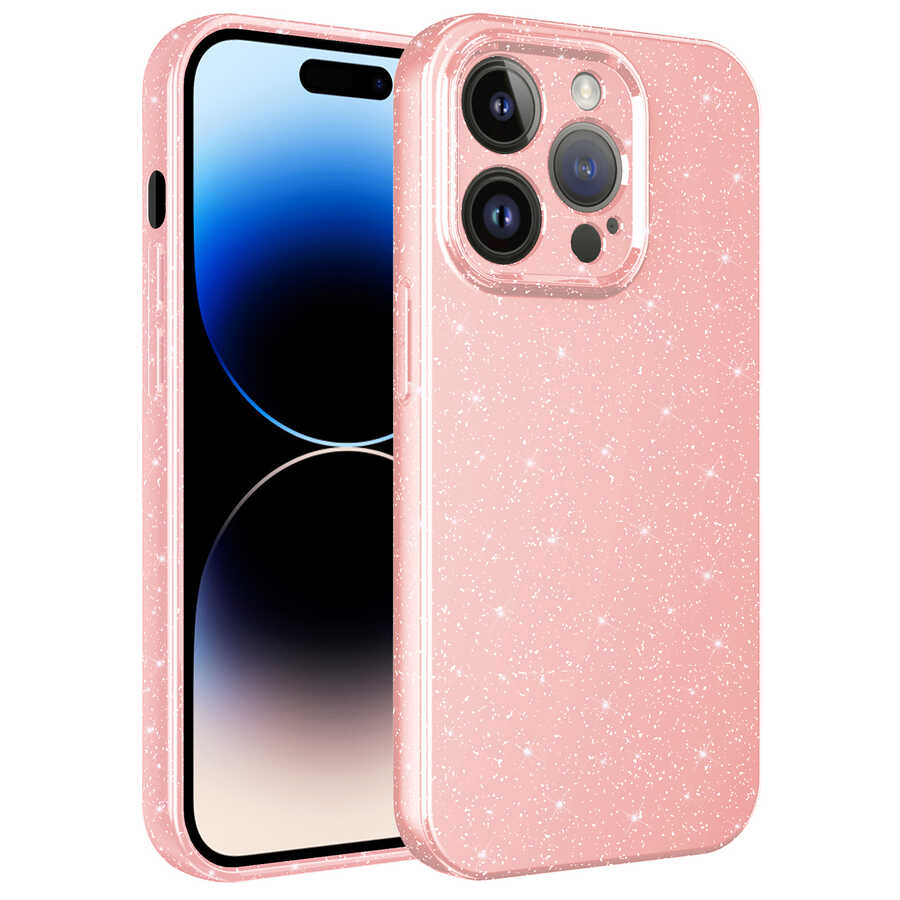 iPhone Uyumlu 14 Pro Max Kılıf Kamera Korumalı Simli Lüks Zore Koton Kapak-Pembe