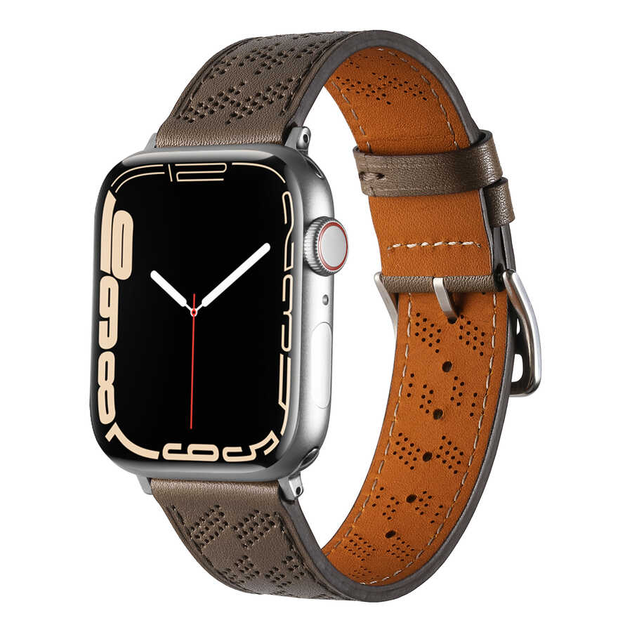 ​​​  Watch 38mm KRD-76 PU Deri Kordon Strap Kayış-Gri