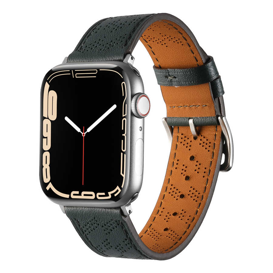 ​​​  Watch 38mm KRD-76 PU Deri Kordon Strap Kayış-Koyu yeşil