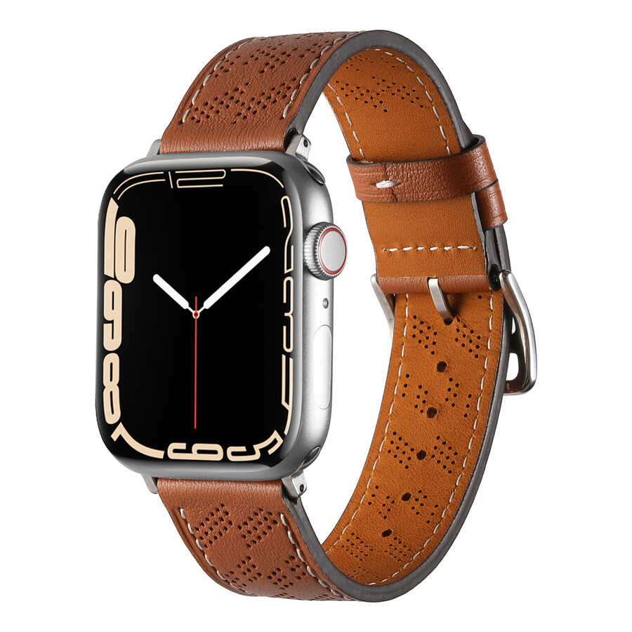 ​​​  Watch Ultra 49mm KRD-76 PU Deri Kordon Strap Kayış-Kahverengi