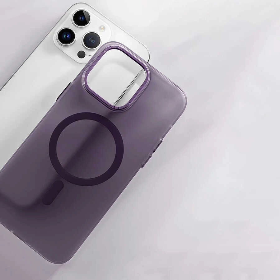 iPhone Uyumlu 14 Pro Kılıf M-safe Şarj Özellikli Buzlu Sert PC Zore Tuval Kapak