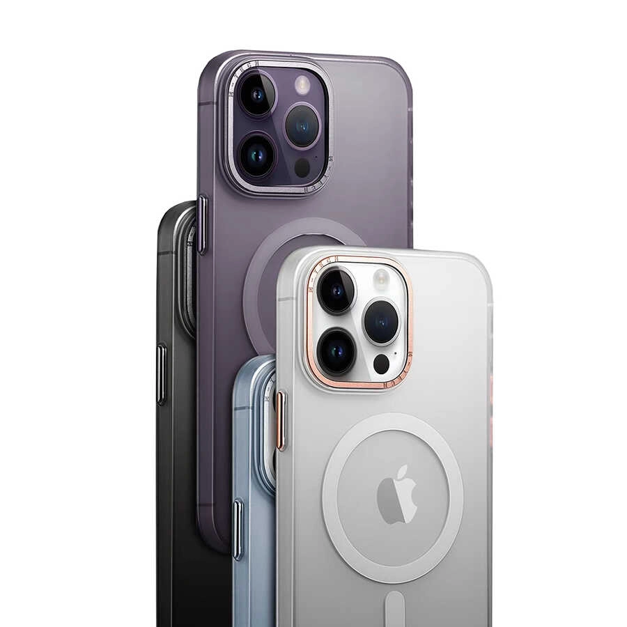 iPhone Uyumlu 14 Pro Kılıf M-safe Şarj Özellikli Buzlu Sert PC Zore Tuval Kapak