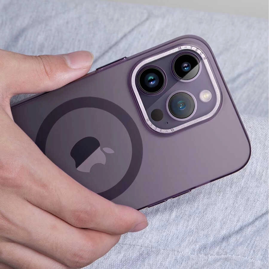 iPhone Uyumlu 14 Pro Kılıf M-safe Şarj Özellikli Buzlu Sert PC Zore Tuval Kapak