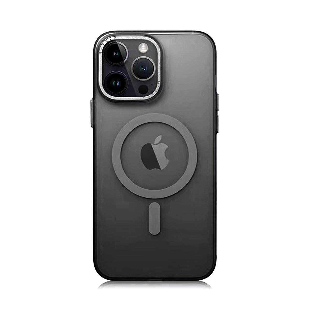 iPhone Uyumlu 14 Pro Kılıf M-safe Şarj Özellikli Buzlu Sert PC Zore Tuval Kapak-Siyah