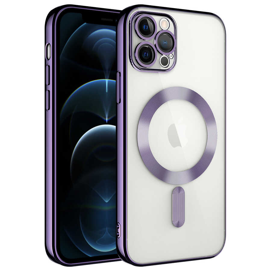 iPhone Uyumlu 11 Pro Max Kılıf Kamera Korumalı M-safe Wireless Şarj Özellikli Zore Demre Kapak-Derin mor
