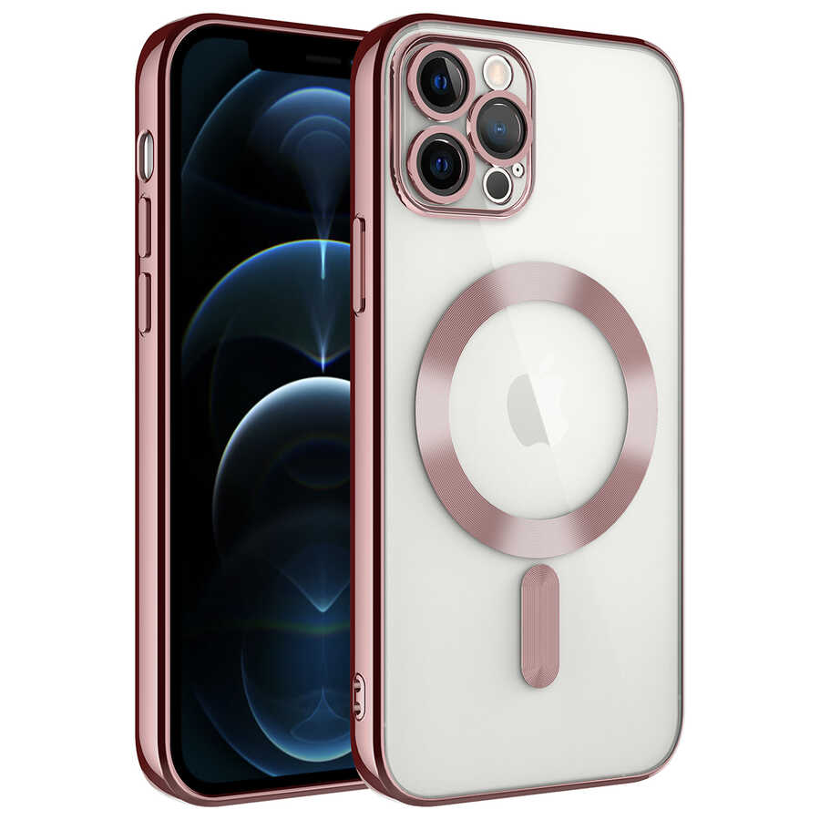 iPhone Uyumlu 11 Pro Max Kılıf Kamera Korumalı M-safe Wireless Şarj Özellikli Zore Demre Kapak-Rose gold