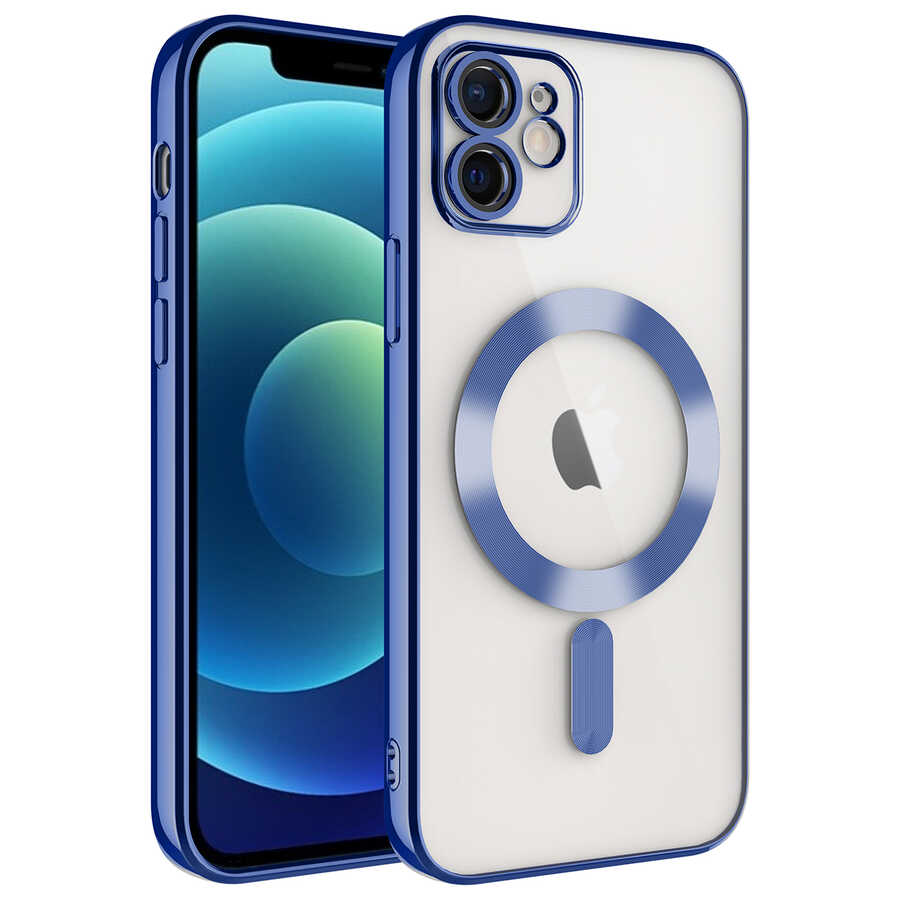 iPhone Uyumlu 12 Kılıf Kamera Korumalı M-safe Wireless Şarj Özellikli Zore Demre Kapak-Sierra mavi