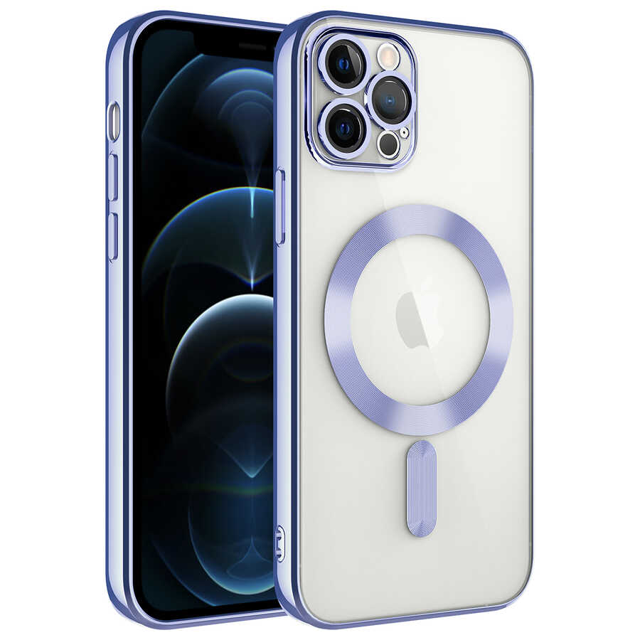 iPhone Uyumlu 12 Pro Max Kılıf Kamera Korumalı M-safe Wireless Şarj Özellikli Zore Demre Kapak-Lila