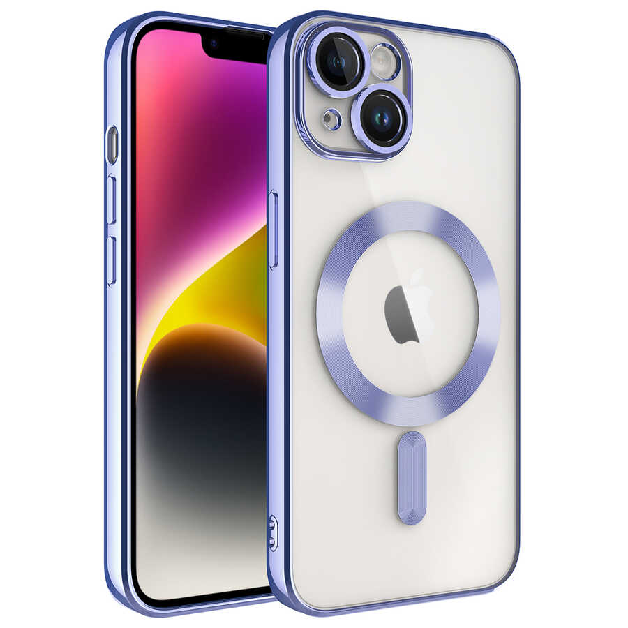 iPhone Uyumlu 13 Kılıf Kamera Korumalı M-safe Wireless Şarj Özellikli Zore Demre Kapak-Lila