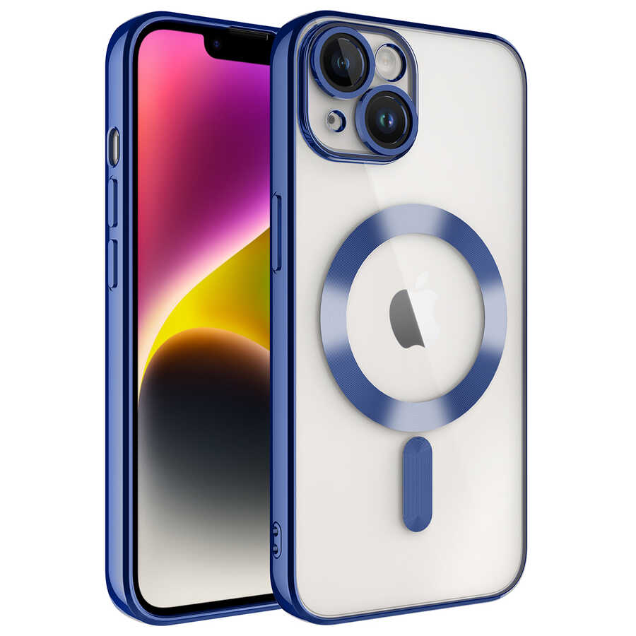 iPhone Uyumlu 13 Kılıf Kamera Korumalı M-safe Wireless Şarj Özellikli Zore Demre Kapak-Sierra mavi