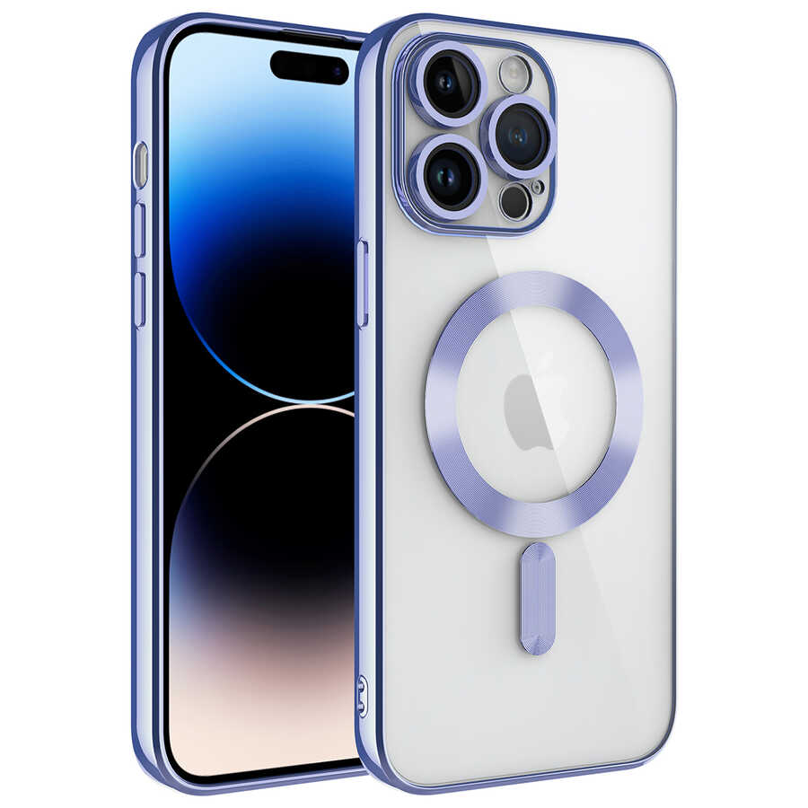 iPhone Uyumlu 14 Pro Kılıf Kamera Korumalı M-safe Wireless Şarj Özellikli Zore Demre Kapak-Lila