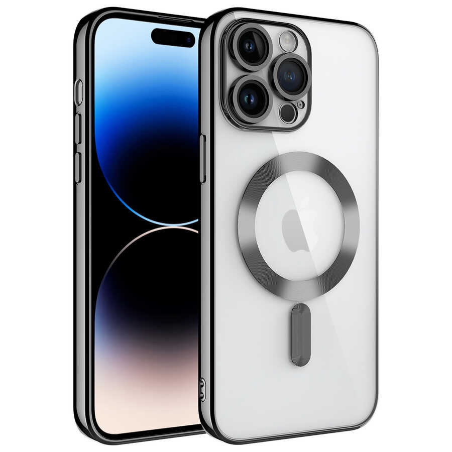 iPhone Uyumlu 14 Pro Kılıf Kamera Korumalı M-safe Wireless Şarj Özellikli Zore Demre Kapak-Siyah