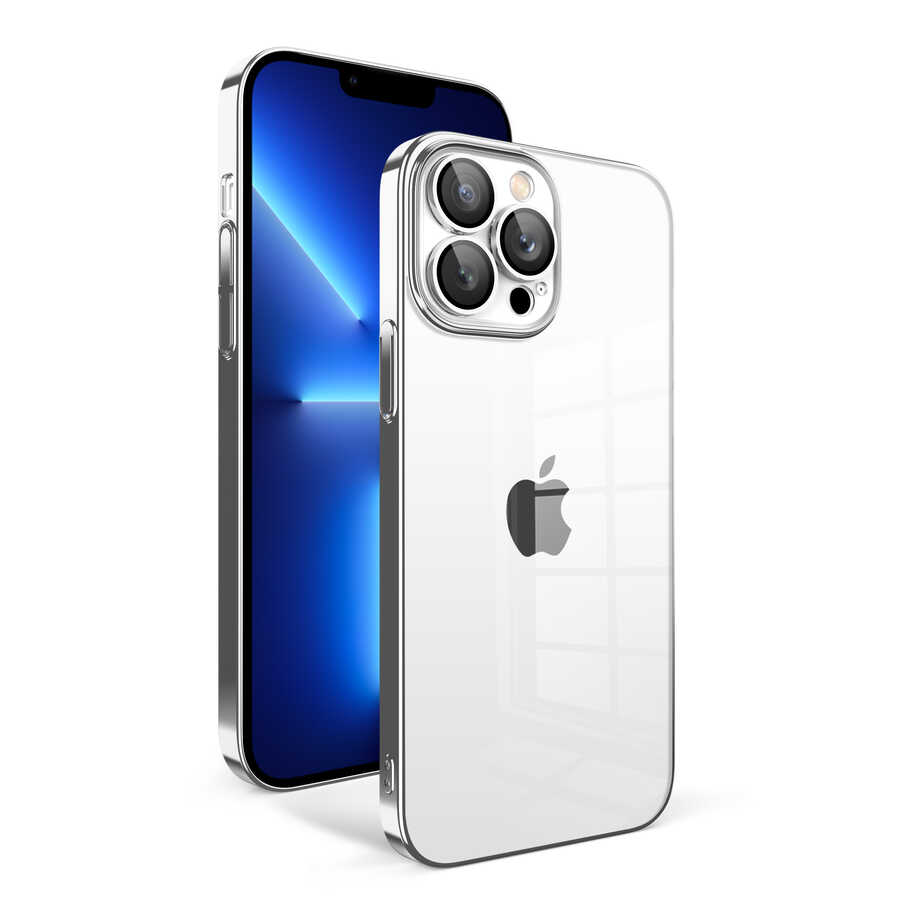 iPhone Uyumlu 12 Pro Kılıf Kamera Korumalı Renkli Çerçeveli Zore Garaj Kapak-Gümüş