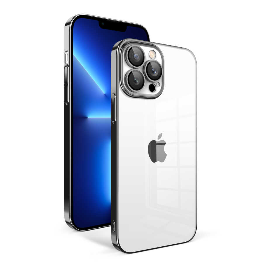 iPhone Uyumlu 12 Pro Kılıf Kamera Korumalı Renkli Çerçeveli Zore Garaj Kapak-Siyah