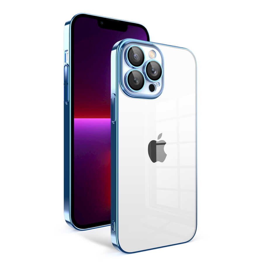 iPhone Uyumlu 13 Pro Kılıf Kamera Korumalı Renkli Çerçeveli Zore Garaj Kapak-Mavi açık