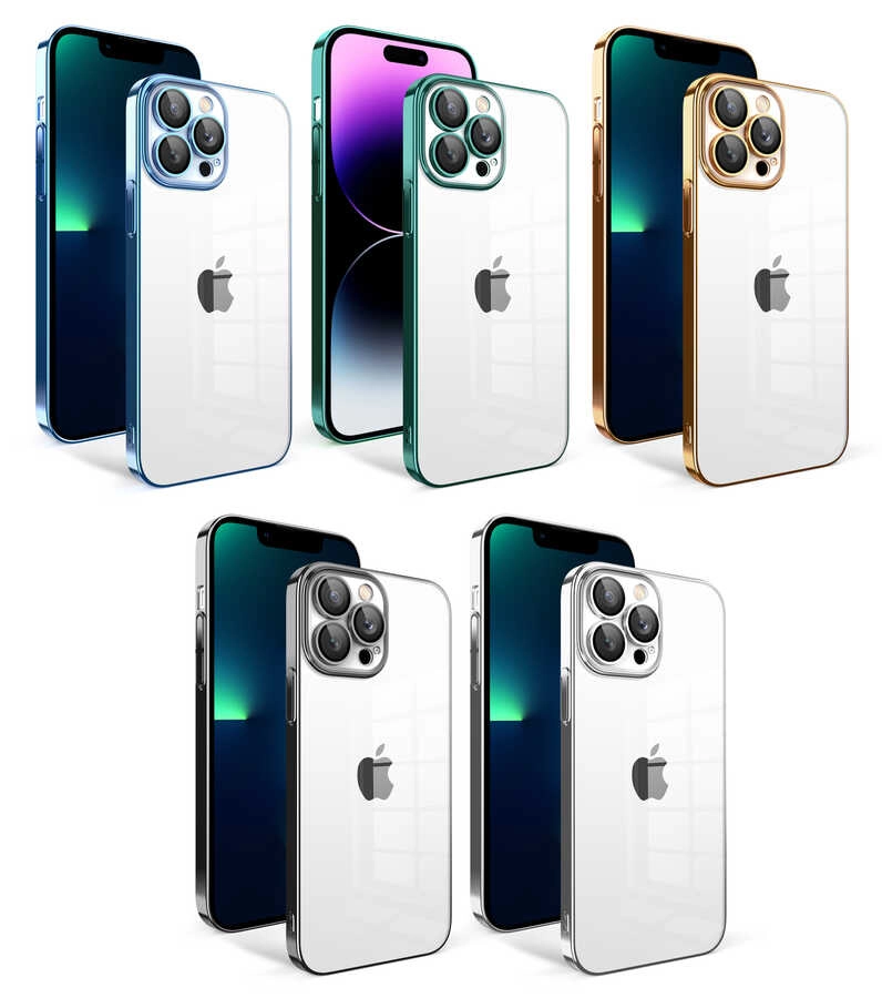 iPhone Uyumlu 13 Pro Max Kılıf Kamera Korumalı Renkli Çerçeveli Zore Garaj Kapak