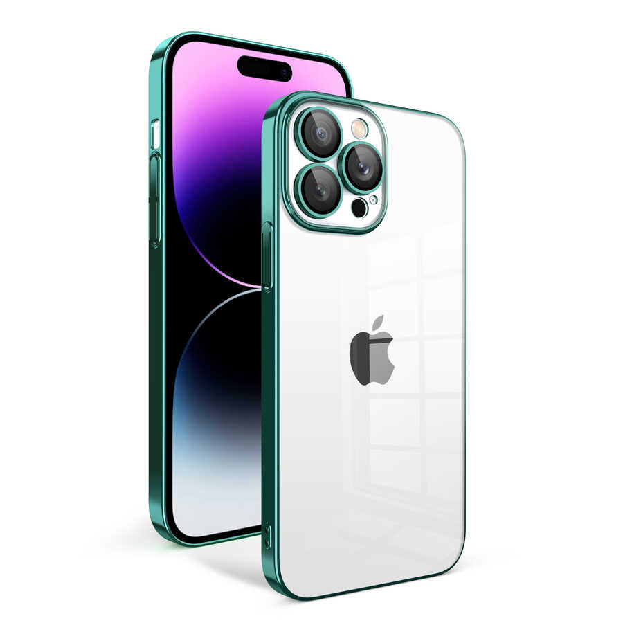 iPhone Uyumlu 13 Pro Max Kılıf Kamera Korumalı Renkli Çerçeveli Zore Garaj Kapak-Koyu yeşil