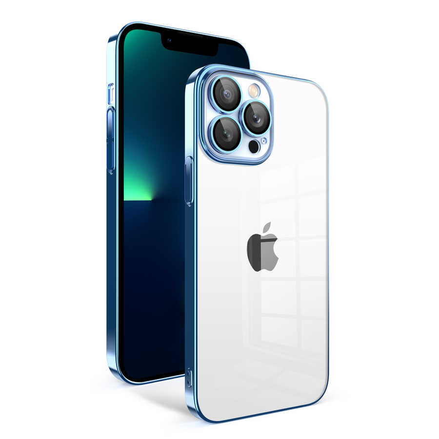iPhone Uyumlu 13 Pro Max Kılıf Kamera Korumalı Renkli Çerçeveli Zore Garaj Kapak-Mavi açık