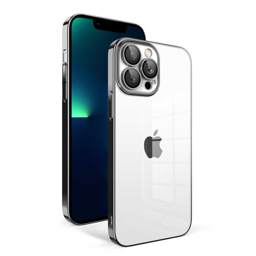 iPhone Uyumlu 13 Pro Max Kılıf Kamera Korumalı Renkli Çerçeveli Zore Garaj Kapak-Siyah