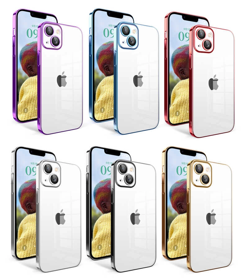 iPhone Uyumlu 14 Kılıf Kamera Korumalı Renkli Çerçeveli Zore Garaj Kapak