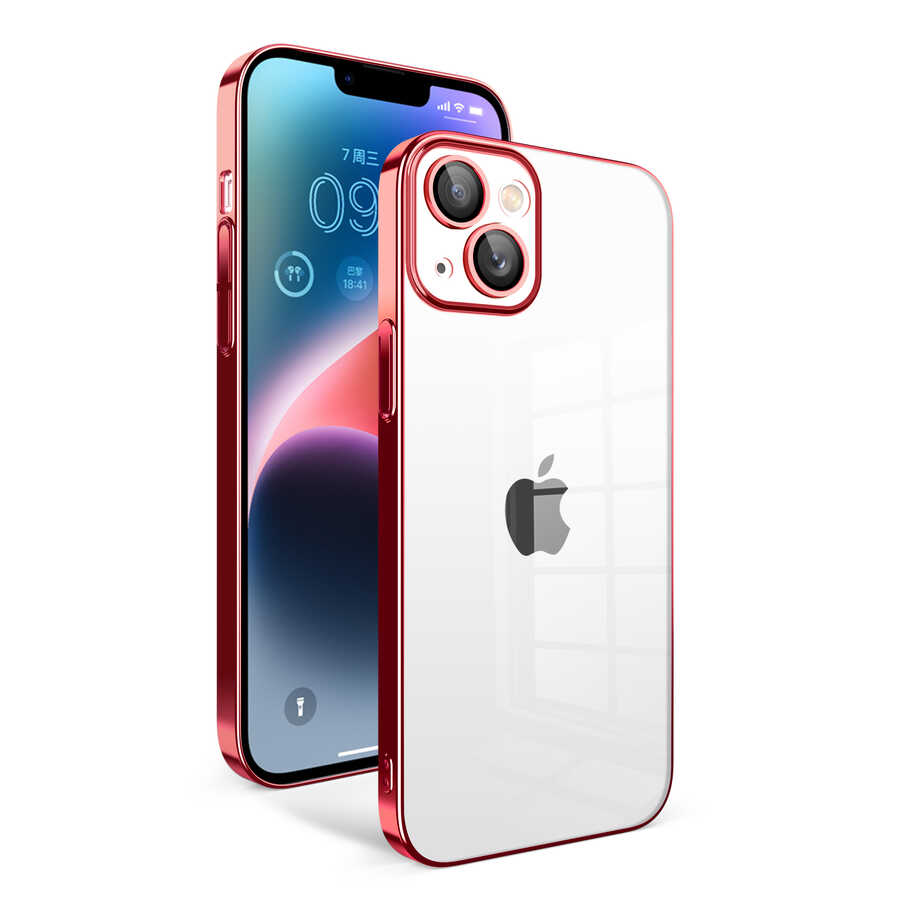 iPhone Uyumlu 14 Plus Kılıf Kamera Korumalı Renkli Çerçeveli Zore Garaj Kapak-Kırmızı